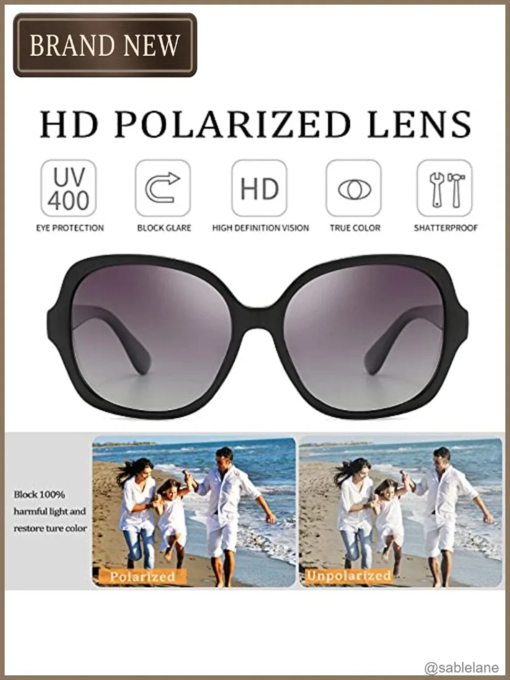 Oversized Polarized Square Sunglasses UV Protection Women Men Retro Shades